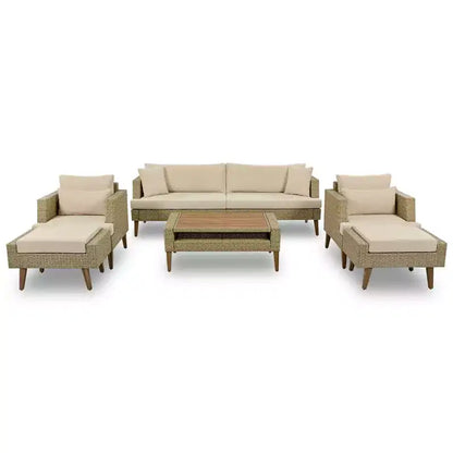Whisen Set Divani 6 Pezzi in Vimini PE Resistente alle Intemperie, Divano da Esterno in Rattan con Doppi Cuscini