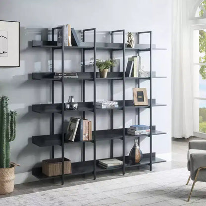 Étagère de style industriel vintage Whisen avec cadre en métal et panneau MDF, bibliothèque ouverte pour le bureau à domicile