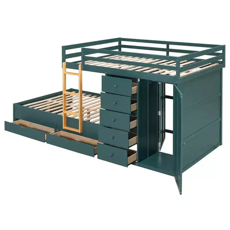 Lit superposé complet Whisen avec 2 grands tiroirs, 5 petits tiroirs et petite armoire