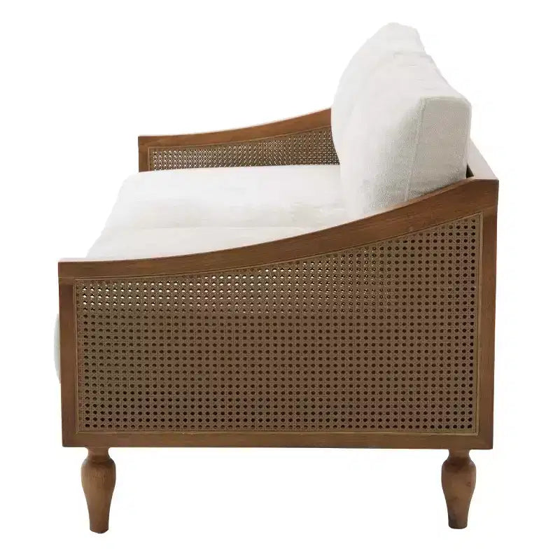 Divanetto Divano Moderno di Metà Secolo con Morbida Imbottitura, Braccioli in Rattan e Gambe in Legno, Divano a 2 Posti per Soggiorno, Camera da Letto o Appartamento-Panipeachy