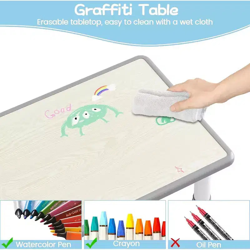 Table et 6 Chaises pour Enfants - Table d'Activités et de Repas à Hauteur Réglable pour Tout-Petits de 3 à 10 Ans, 136 kg