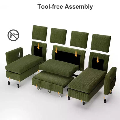 Divano letto estraibile a quattro posti Dyonery da 105 pollici con contenitore, tasche laterali, schienale regolabile, convertibile