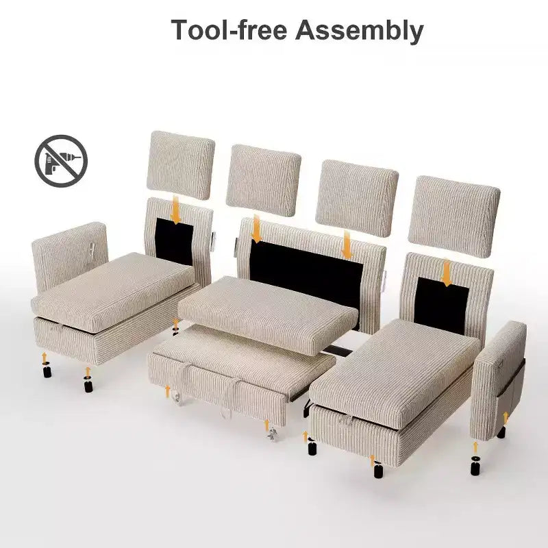 Divano letto estraibile a quattro posti Dyonery da 105 pollici con contenitore, tasche laterali, schienale regolabile, convertibile