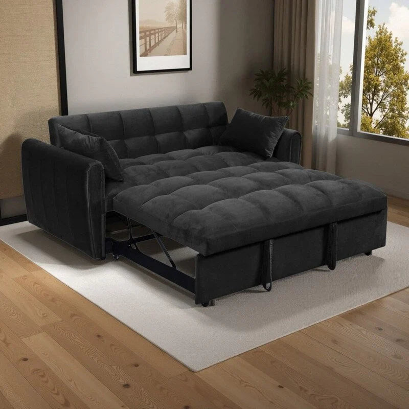 64,96 Canapé-lit convertible 3-en-1 en velours avec dossier réglable, poche de rangement et capacité de poids de 227 kg