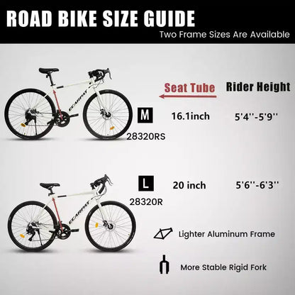 Vélo de Route Whisen, Cadre en Aluminium Léger, Freins à Disque, 16 Vitesses, Accélération Rapide, Adapté aux Hommes et aux Femmes