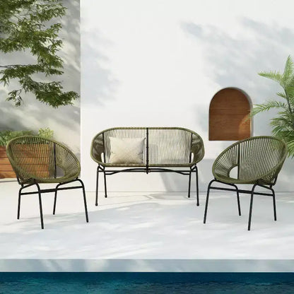 Christopher Knight Home Paoa Set Salotto da Esterno in 3 Pezzi Intrecciato con Struttura in Ferro (Tavolo Non Incluso)