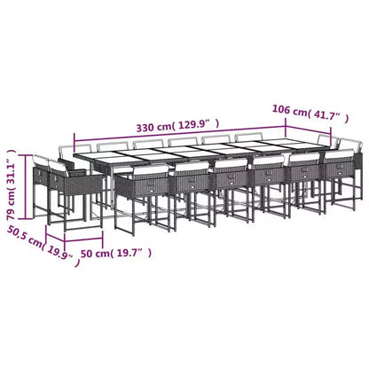 vidaXL Salon de jardin 16 pcs Gris Résine tressée Grande Pliable