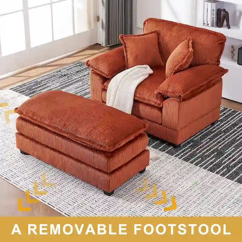 56.9 W Poltrona Oversize con Pouf, Poltrona da Lettura per Camera da Letto, Divano Letto Pigro, Poltrona Reclinabile Singola Moderna Oversize