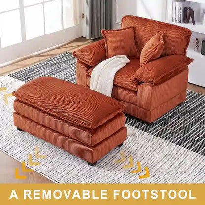 56.9 W Poltrona Oversize con Pouf, Poltrona da Lettura per Camera da Letto, Divano Letto Pigro, Poltrona Reclinabile Singola Moderna Oversize