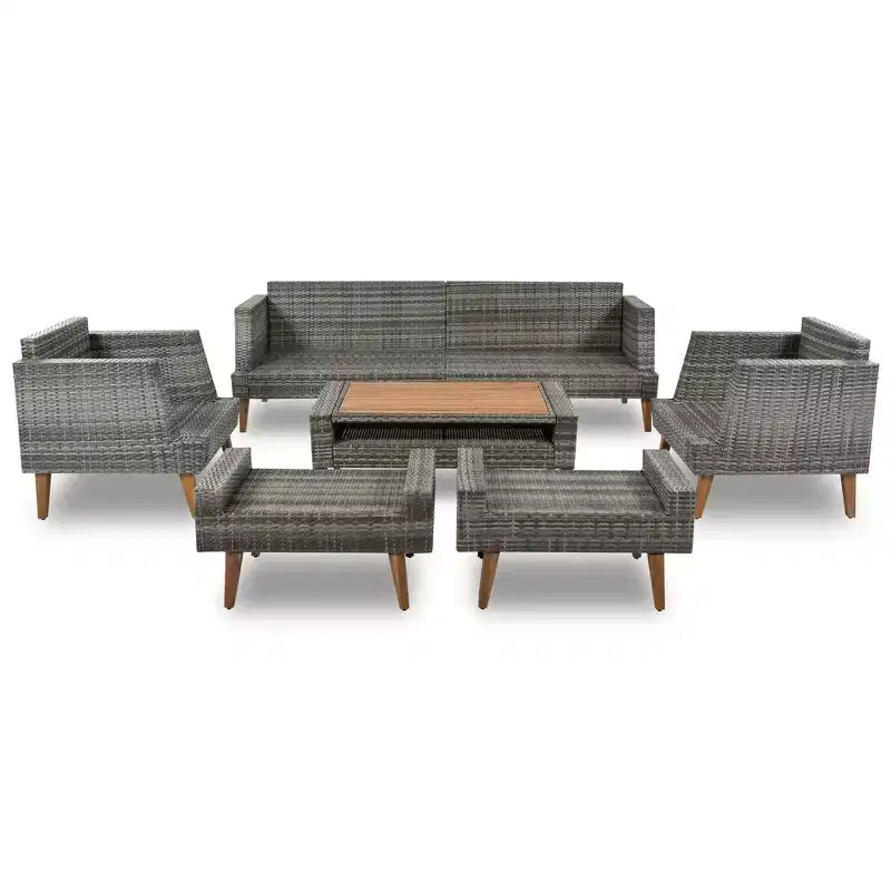 Whisen Set Divani 6 Pezzi in Vimini PE Resistente alle Intemperie, Divano da Esterno in Rattan con Doppi Cuscini