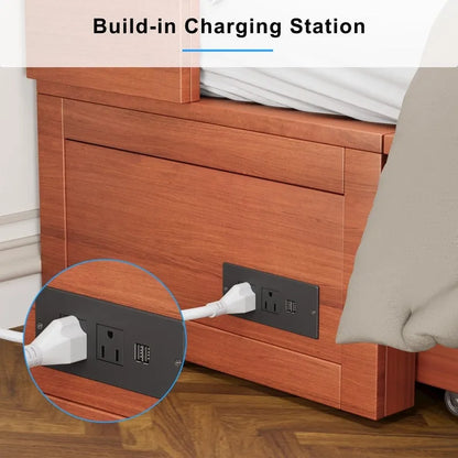 Letto a scomparsa con materasso pieghevole, letto a cubo moderno con cassetto portaoggetti e stazione di ricarica USB