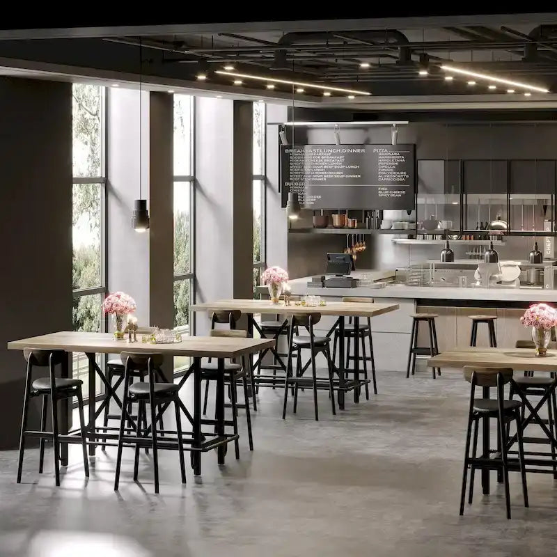 Tavolo da pub alto da 6 posti con poggiapiedi, tavolo da bar alto con piano in legno spesso e struttura in metallo per casa/cucina