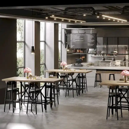 Tavolo da pub alto da 6 posti con poggiapiedi, tavolo da bar alto con piano in legno spesso e struttura in metallo per casa/cucina