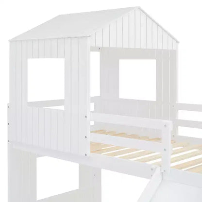 Lit superposé en bois Luxystar avec maisonnette, toboggan et barrières de sécurité, double sur grand lit