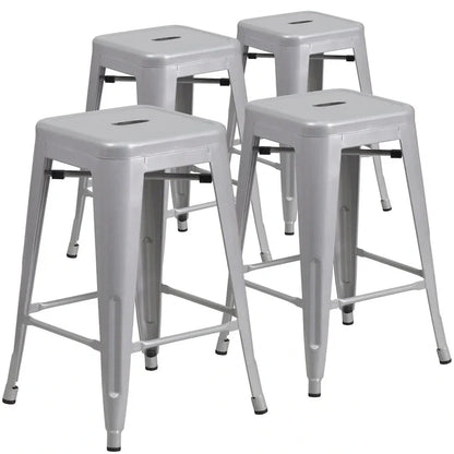 Lot de 4 tabourets de comptoir sans dossier en métal de 61 cm, pour l'intérieur ou l'extérieur, avec assise carrée