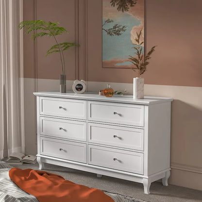 Comò in Legno per Camera da Letto con Cassetti Profondi, Cassettiera Doppia a 6 Cassetti