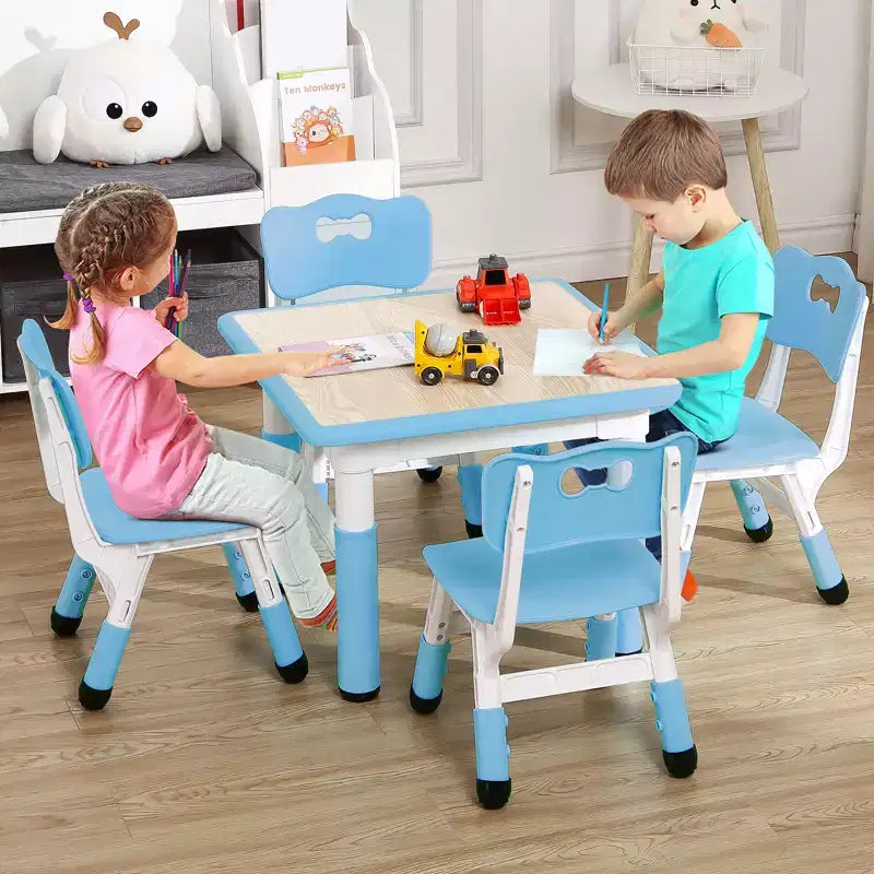 Set Tavolo e Sedie per Bambini, Scrivania Regolabile in Altezza per età 2-10 anni, Tavolo per Arte e Artigianato, Gambe Antiscivolo, per Aule Asili Nido