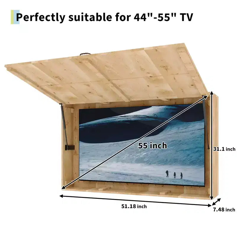 Custodia per TV da esterni da 55 pollici, copertura per TV resistente alle intemperie in legno massello con supporto regolabile 4D e sportello pieghevole (adatta a TV da 44-55 pollici)