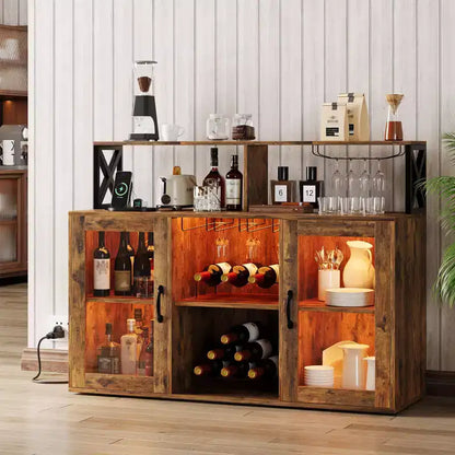 Mobile Bar per la Casa, Mobile Bar con Prese di Corrente, Porta Bicchieri, Mobile Vino con Vani Portaoggetti, Mobile Vino con Ripiani per Cucina e Casa