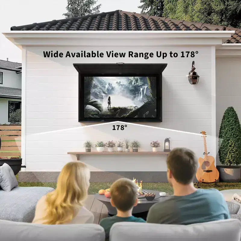 Custodia per TV da esterni da 55 pollici, copertura per TV resistente alle intemperie in legno massello con supporto regolabile 4D e sportello pieghevole (adatta a TV da 44-55 pollici)