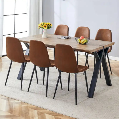 Moderno set da pranzo con tavolo rettangolare nero con base a forma di A e sedie con schienale rotondo