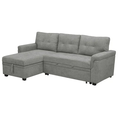 Divano componibile convertibile reversibile con letto estraibile, chaise longue con contenitore nascosto e gambe durevoli