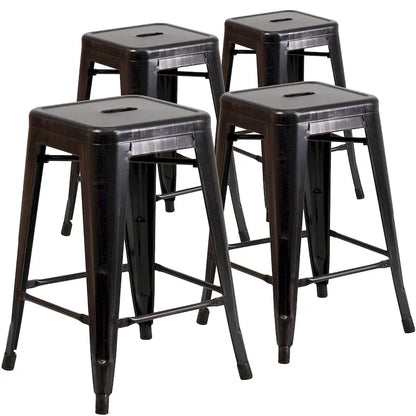 Lot de 4 tabourets de comptoir sans dossier en métal de 61 cm, pour l'intérieur ou l'extérieur, avec assise carrée