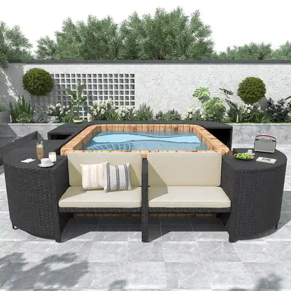Cornice perimetrale per vasca idromassaggio a sezione quadrilatera in rattan per esterni
