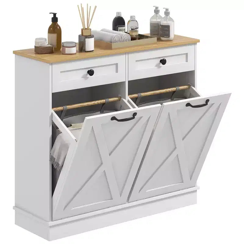 HOMCOM Mobile Contenitore da Bagno Salvaspazio con Cesti per la Biancheria Inclinabili, 2 Cesti Rimovibili e 2 Cassetti