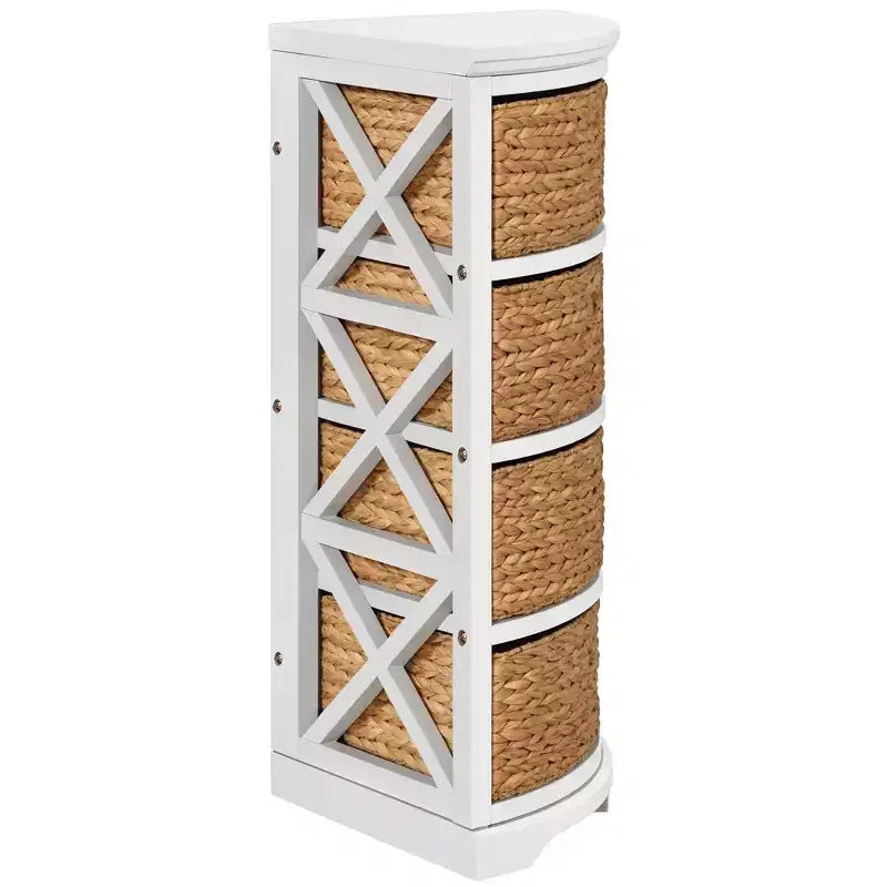 Tavolino angolare eHemco Hampton Meadows a 4 ripiani con fianchi a X e 4 cesti in vimini