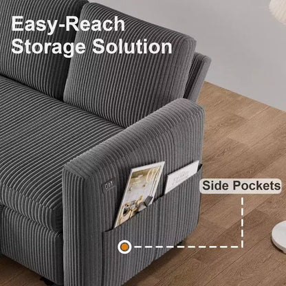 Divano letto estraibile a quattro posti Dyonery da 105 pollici con contenitore, tasche laterali, schienale regolabile, convertibile