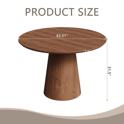 Table de salle à manger ronde pour 4-6 personnes, en bois naturel avec pied conique en bois, style rustique minimaliste