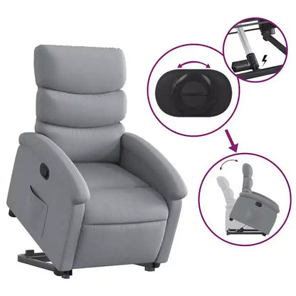 Poltrona Reclinabile Power Lift per Anziani - Tessuto Grigio Chiaro con Alzata Elettrica & Tasca Laterale