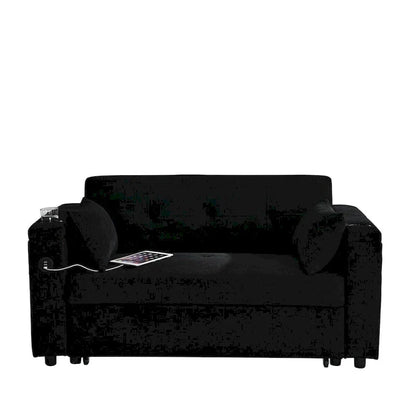 Divano Letto Estraibile 54", Divano Reclinabile 2 Posti con Contenitore, Cuscino Lombare, Presa USB