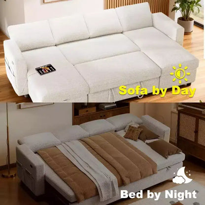 Divano letto estraibile a quattro posti Dyonery da 105 pollici con contenitore, tasche laterali, schienale regolabile, convertibile