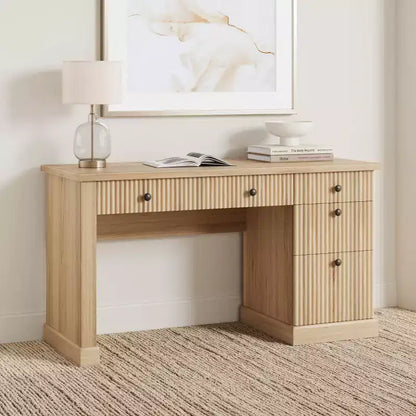 Contenitore scanalato per scrivania da ufficio, scrivania direzionale moderna da 54" con stazione di ricarica, scrivania in legno per computer con cassetti classificatori per studio