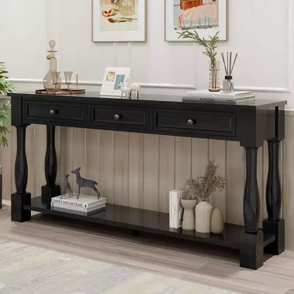 Whisen Console Longue Rectangulaire en Bois de Style Méditerranéen avec Tiroirs et Étagère