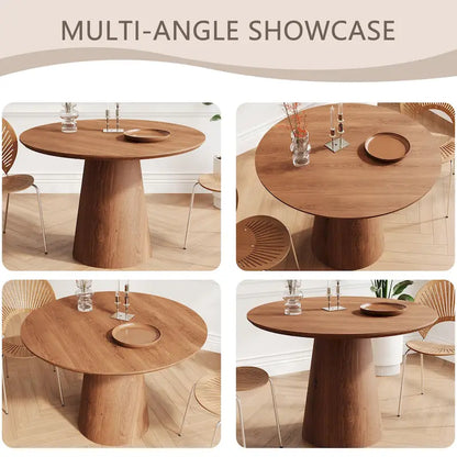Table de salle à manger ronde pour 4-6 personnes, en bois naturel avec pied conique en bois, style rustique minimaliste