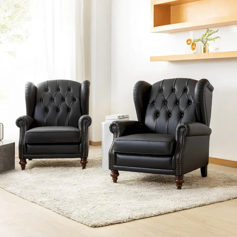 Fauteuil Alex Classic Wingback en cuir avec clous décoratifs (lot de 2) par HULALA HOME