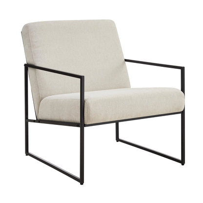 Poltrona moderna in tessuto beige chiaro con design salvaspazio per soggiorno
