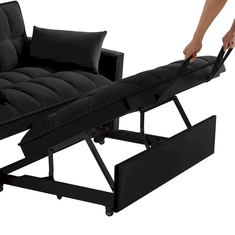 Divano Letto Estraibile 4-in-1 - Divanetto in Velluto - Divano Letto Convertibile con Schienale Reclinabile, 2 Tasche Laterali