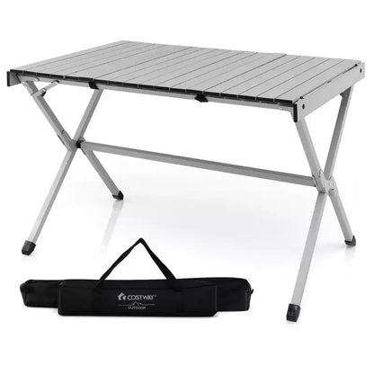 Tavolo da campeggio portatile in alluminio Costway per 4-6 persone, leggero, pieghevole, grigio/marrone