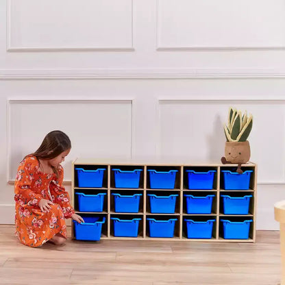 Meuble de rangement 15 bacs ECR4Kids Streamline avec 15 bacs à façade incurvée, 3x5, mobilier pour enfants