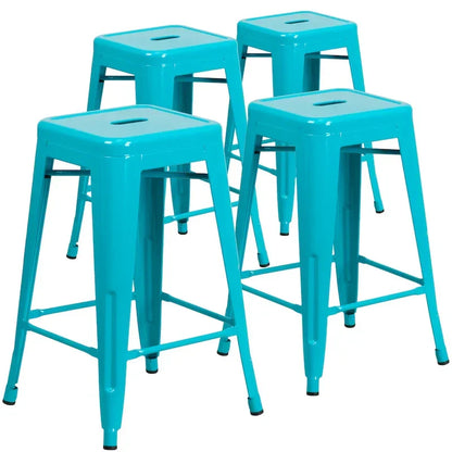Lot de 4 tabourets de comptoir sans dossier en métal de 61 cm, pour l'intérieur ou l'extérieur, avec assise carrée