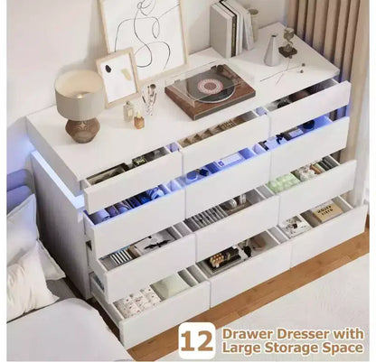 Cassettiera in legno da 149 cm con 12 cassetti, comò moderno per camera da letto, soggiorno, corridoio e ingresso
