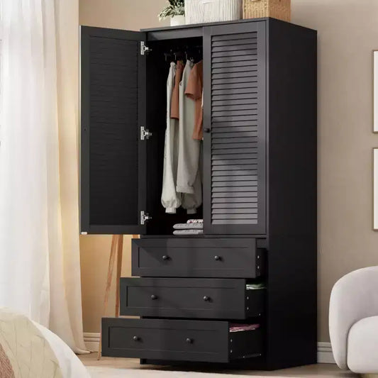 COZONY Armadio Guardaroba con 3 Cassetti e 2 Ante, Armadio Moderno in Legno per Camera da Letto, Armadio Alto Bianco Resistente