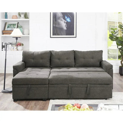 Divano componibile convertibile reversibile con letto estraibile, chaise longue con contenitore nascosto e gambe durevoli