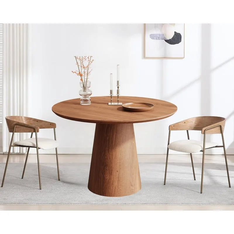 Table de salle à manger ronde pour 4-6 personnes, en bois naturel avec pied conique en bois, style rustique minimaliste