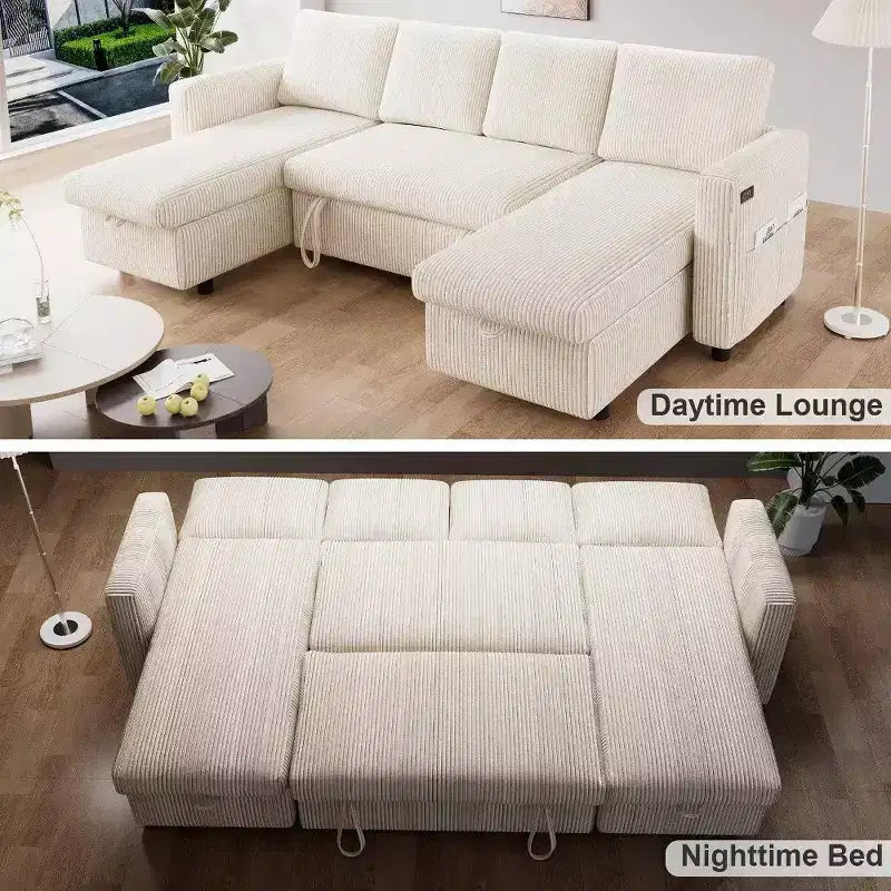 Divano letto estraibile a quattro posti Dyonery da 105 pollici con contenitore, tasche laterali, schienale regolabile, convertibile