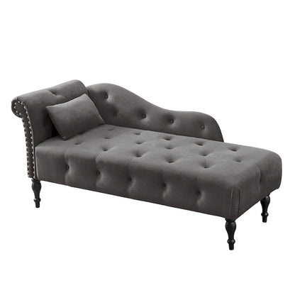 Moderna poltrona a sdraio imbottita in velluto da 60,6" con bottoni capitonné, gambe in legno massello e borchie